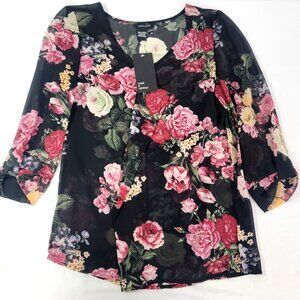 Jules & Leopold Women's Shirt Top Pink Floral Rose Black SHEER Size XS New
